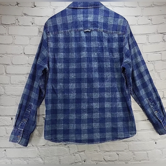 NWT Flag and Anthem Denim Shirt Mens sz Large Blue Plaid Button Up - Picture 2 of 12